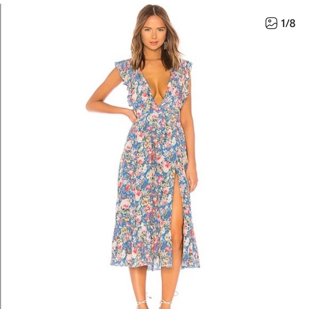 MAJORELLE Mistwood Blue Floral Wrap Dress